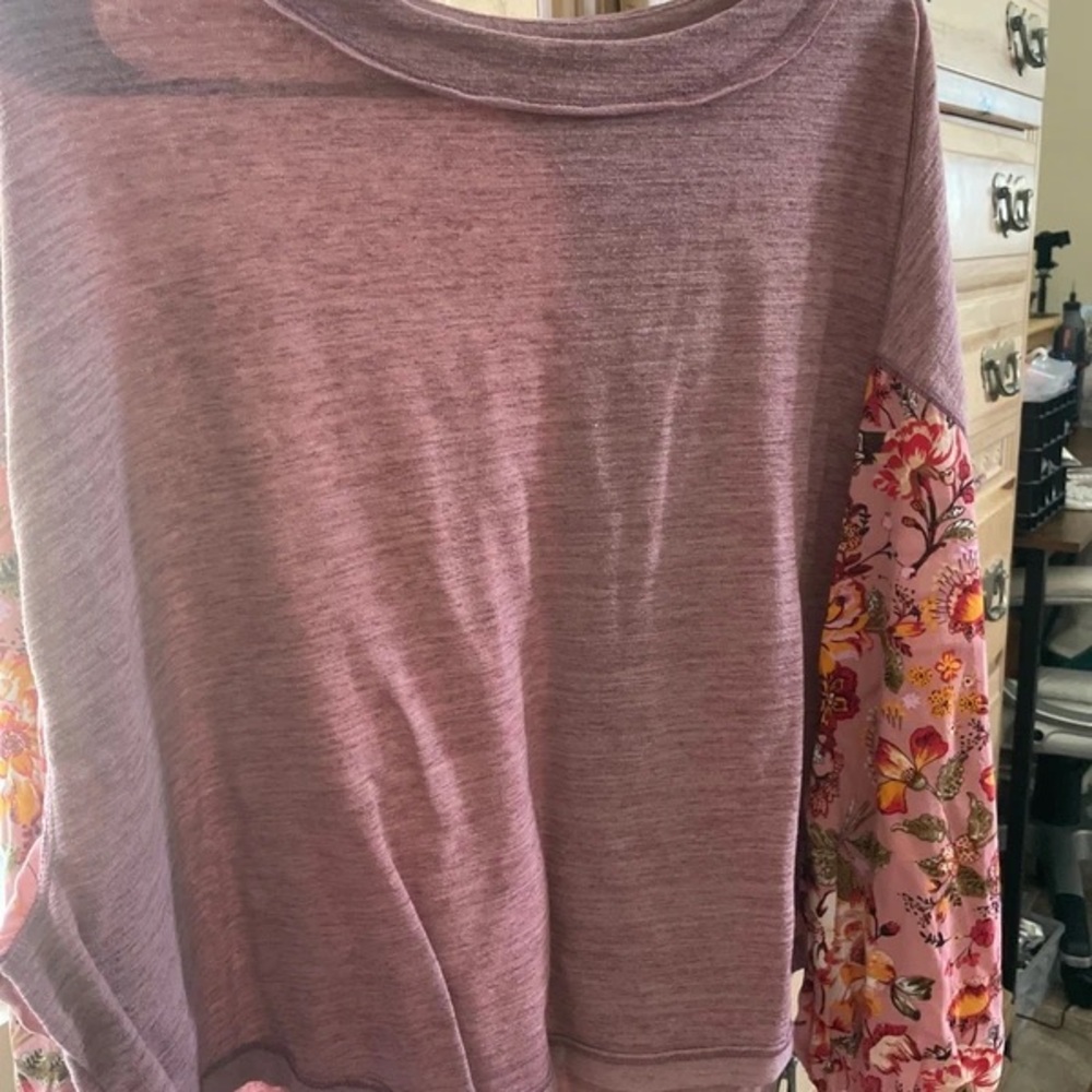 Wonderly Mauve Pullover with Floral Print Sleeves